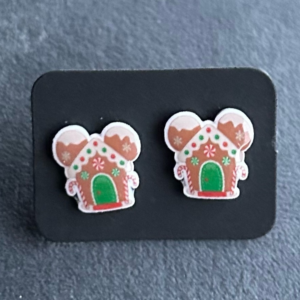Mickey Mouse Silhouette Gingerbread House ~ Earrings ~ Brand New!